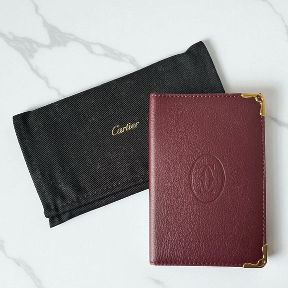 Cartier Bordeaux Burgundy Leather & Gold Card Holder Pocket Organizer - Picture 1 of 11